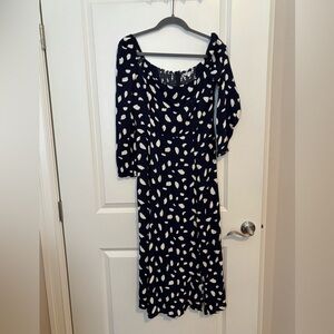 Elegant Navy and White Patterned Dress from Reformation